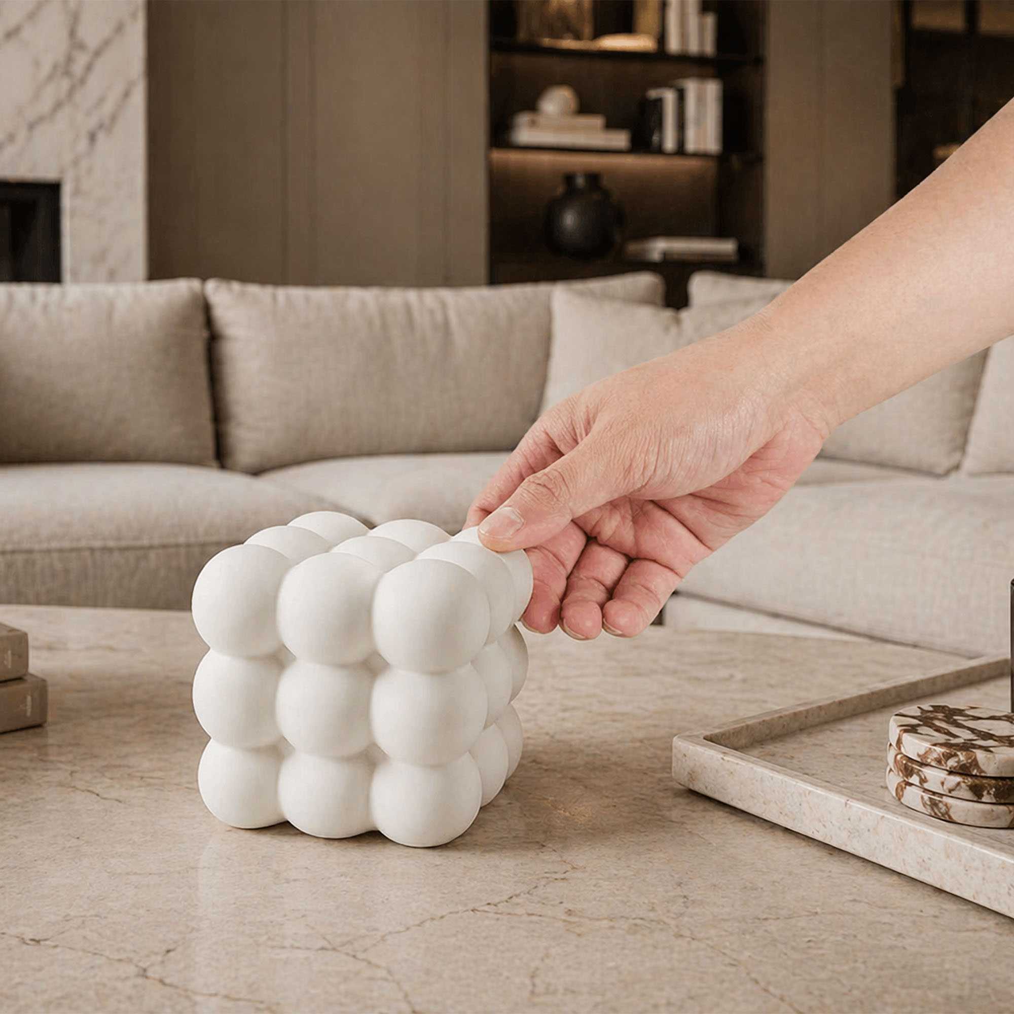 Table Art White Ceramic Bubble Cube Vase - 4 1/2'' x 4 1/2'' x 4 1/4'' - 1 count box