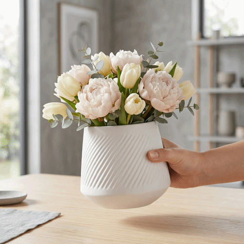 Table Art White Ceramic Tea Cup Vase - 6'' x 6'' x 5 1/2'' - 1 count box