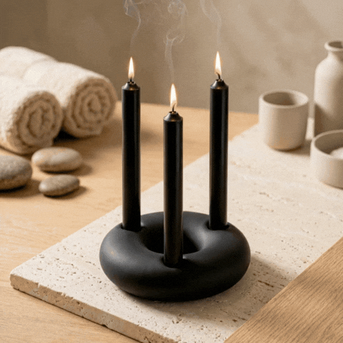 Table Art Black Ceramic Ring Vase - 6'' x 6'' x 1 3/4'' - 1 count box