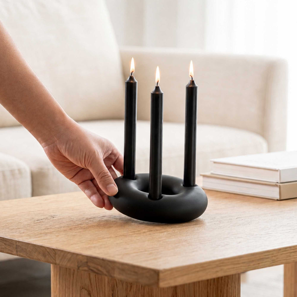 Table Art Black Ceramic Ring Vase - 6'' x 6'' x 1 3/4'' - 1 count box