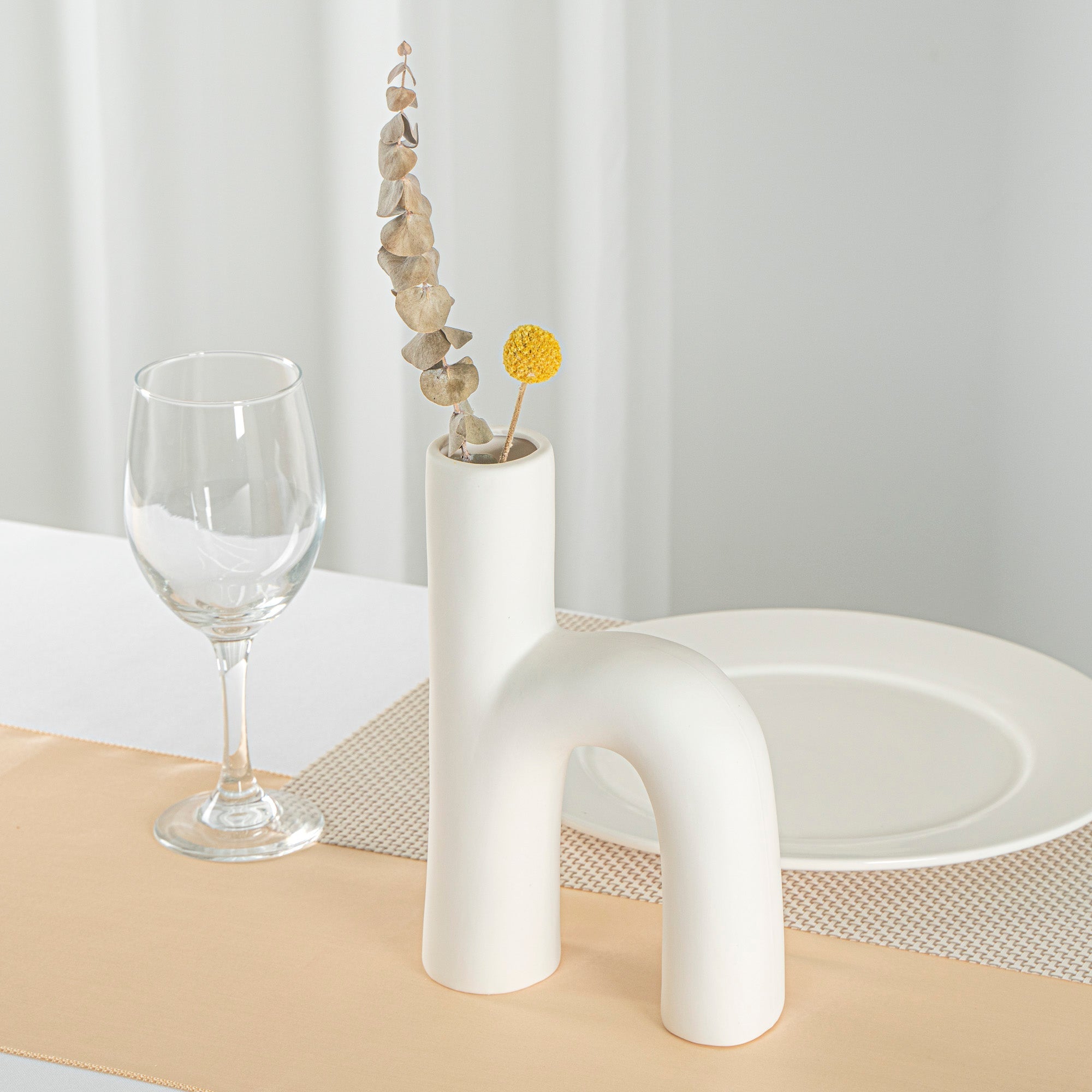 Table Art White Ceramic H-Shaped Vase - 6'' x 2 1/4'' x 9'' - 1 count box