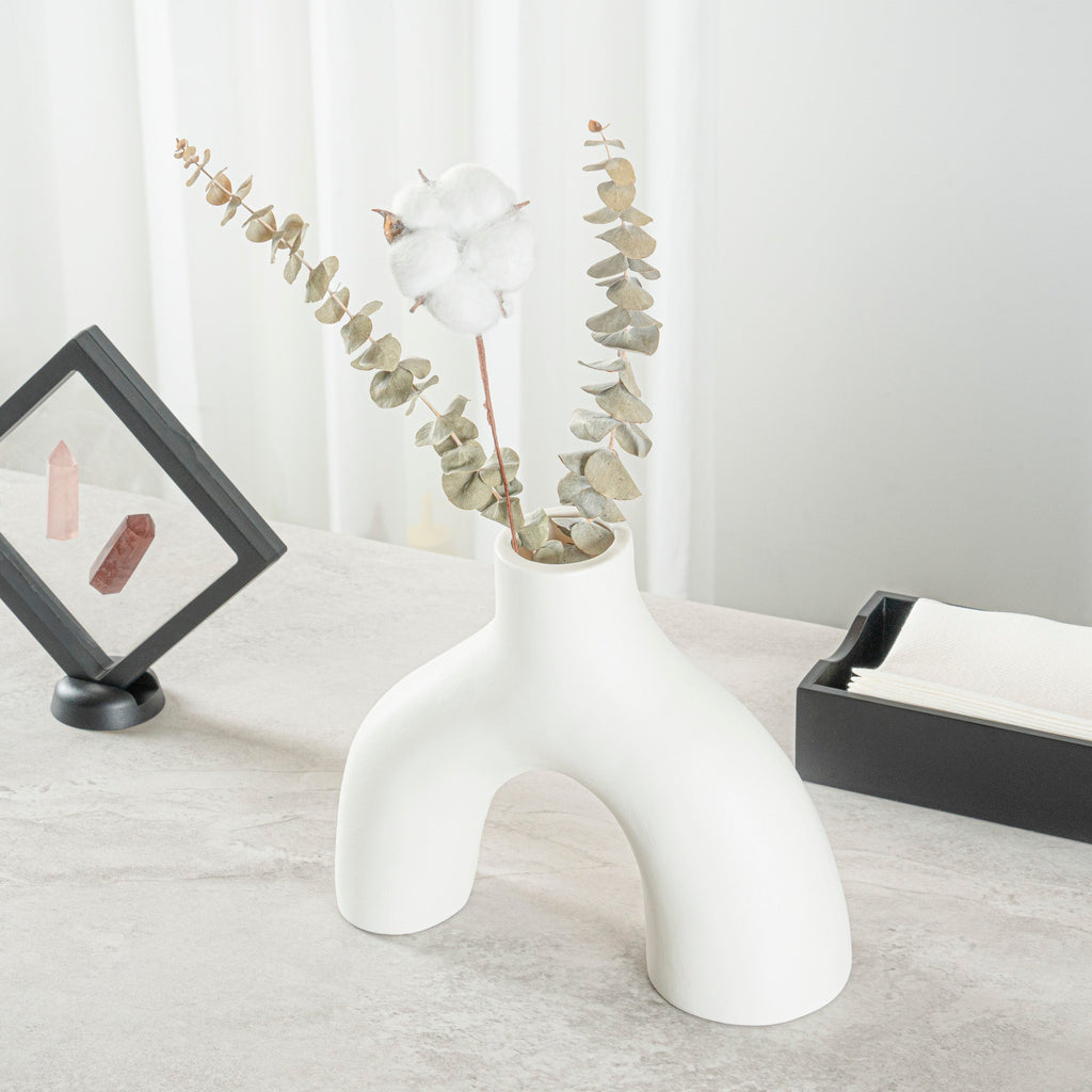 Table Art White Ceramic Soft Arch Vase - 9'' x 3 1/4'' x 8'' - 1 count box