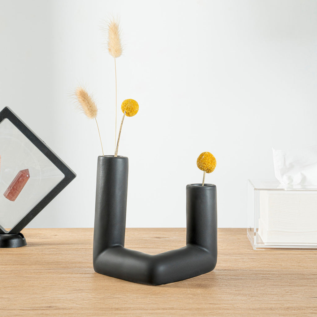 Table Art Rectangle Black Ceramic Abstract Vase - 6 1/4'' x 5'' x 6'' - 1 count box