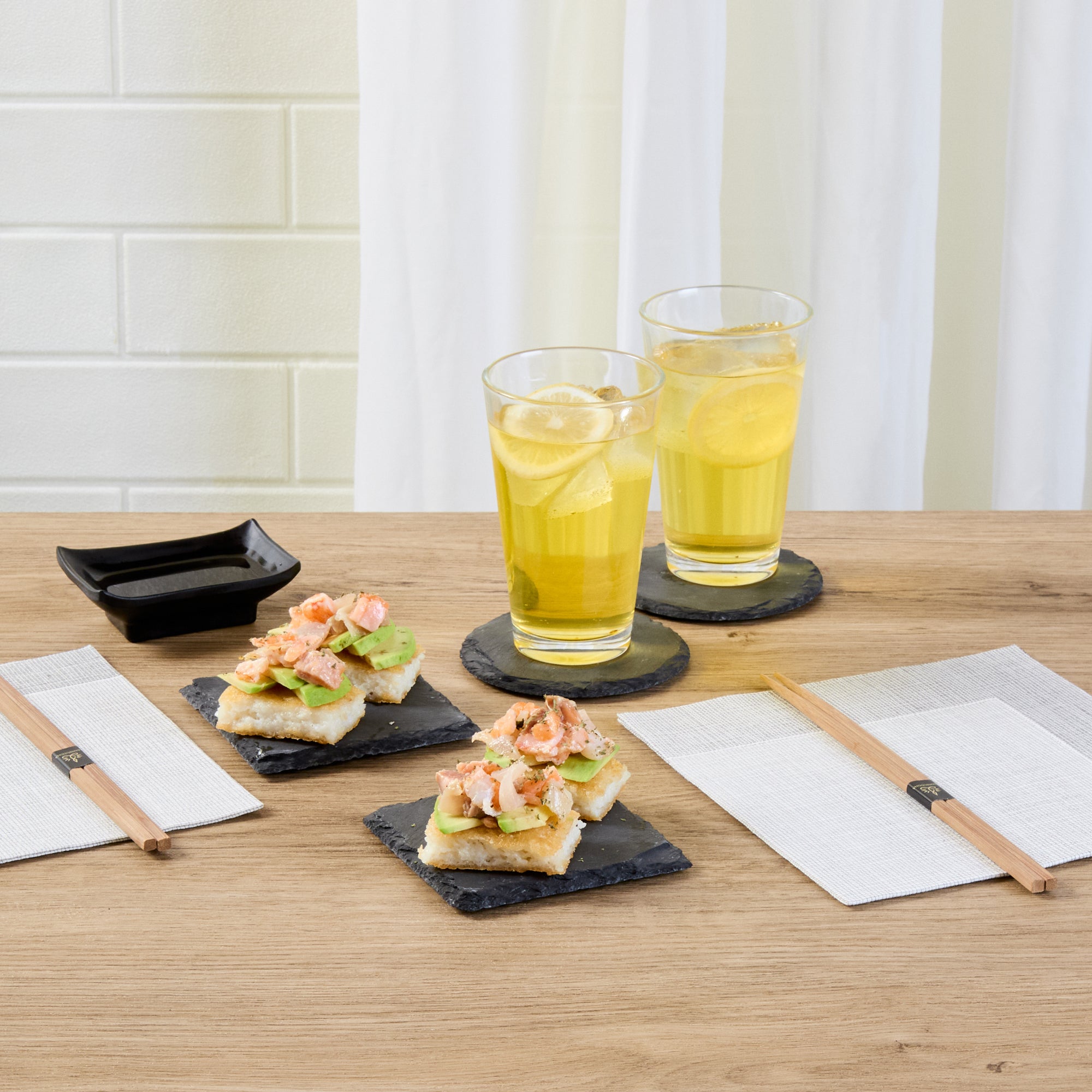 Stone Tek Square Black Slate Appetizer / Tasting Plate - 4" x 4" - 10 count box