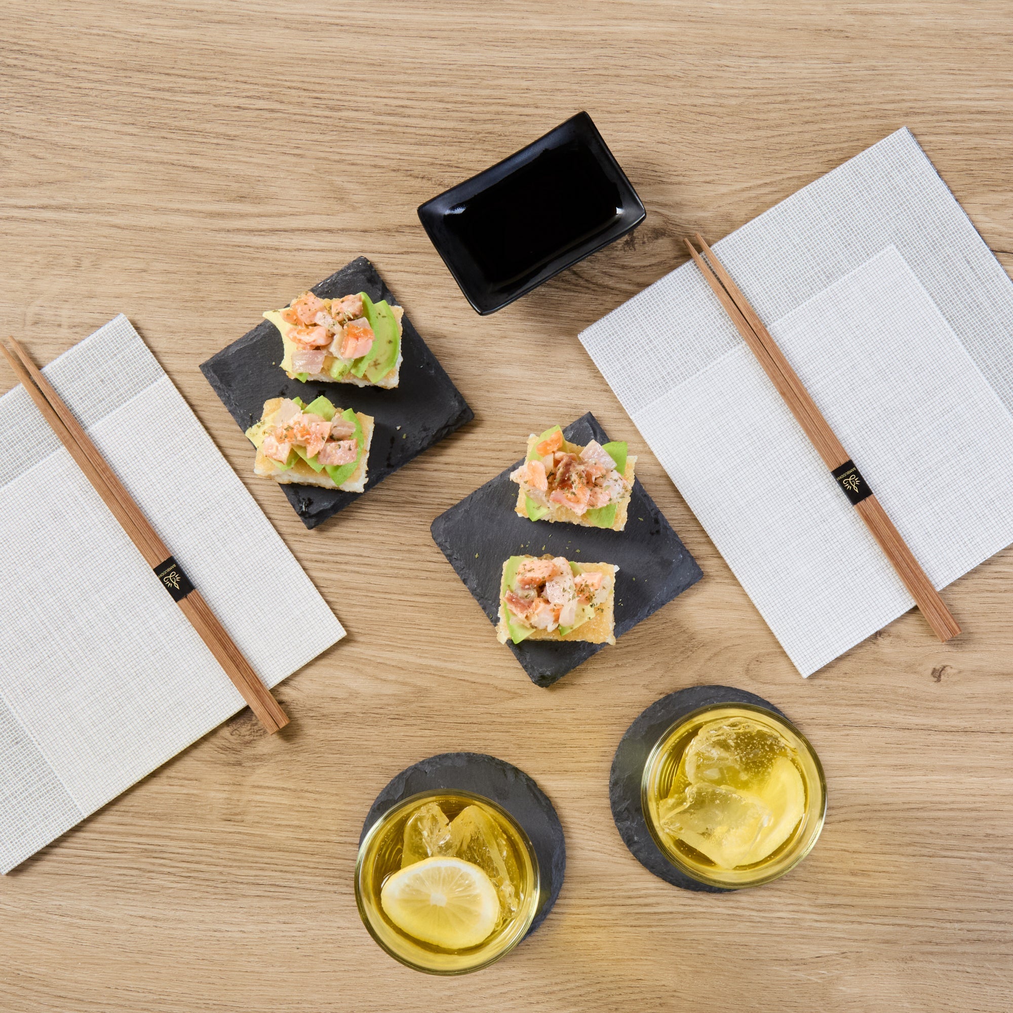 Stone Tek Square Black Slate Appetizer / Tasting Plate - 4" x 4" - 10 count box