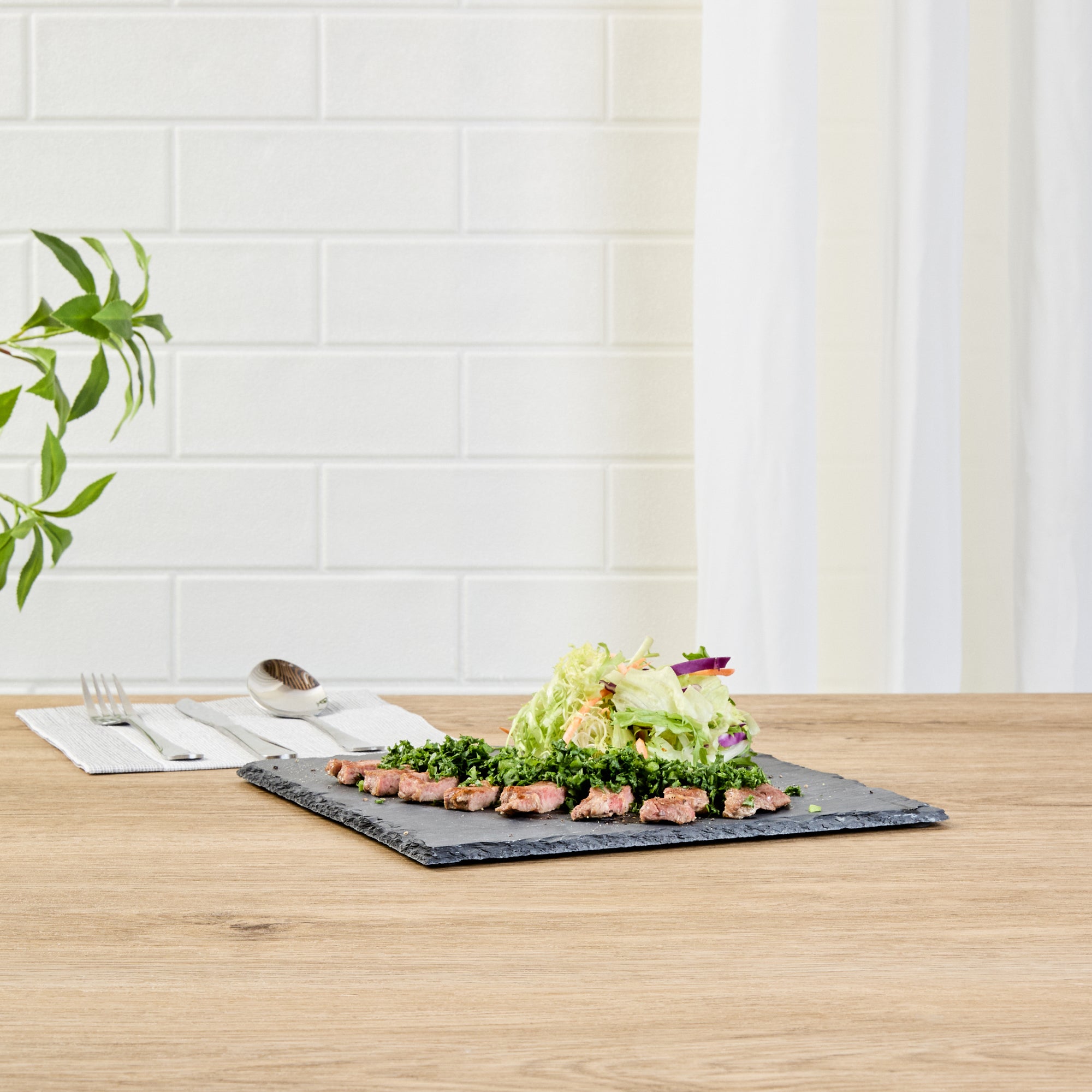 Stone Tek Square Black Slate Serving Plate - 10" x 10" - 4 count box