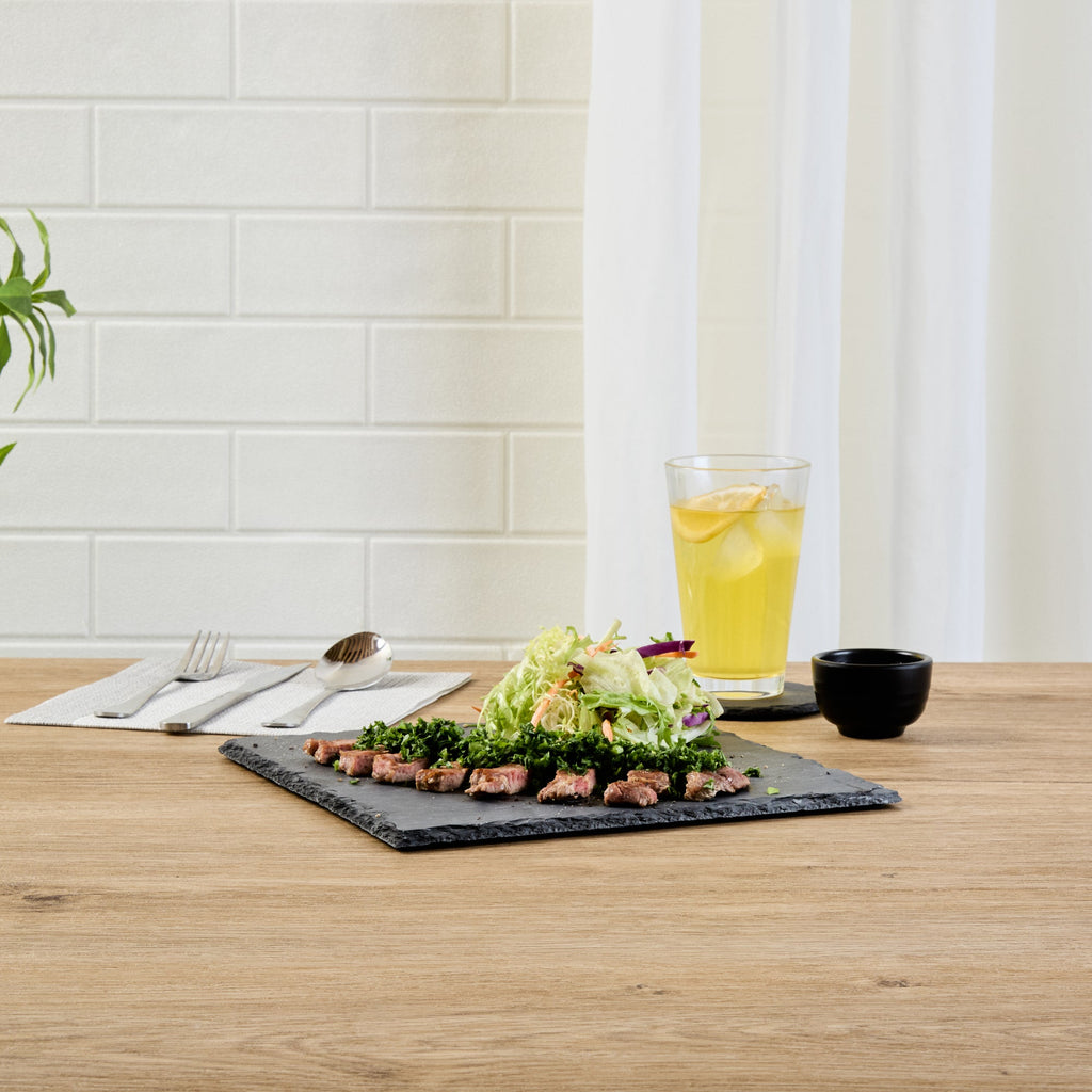 Stone Tek Square Black Slate Serving Plate - 10" x 10" - 4 count box