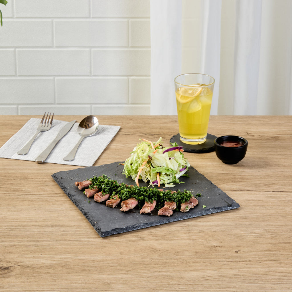 Stone Tek Square Black Slate Serving Plate - 10" x 10" - 4 count box