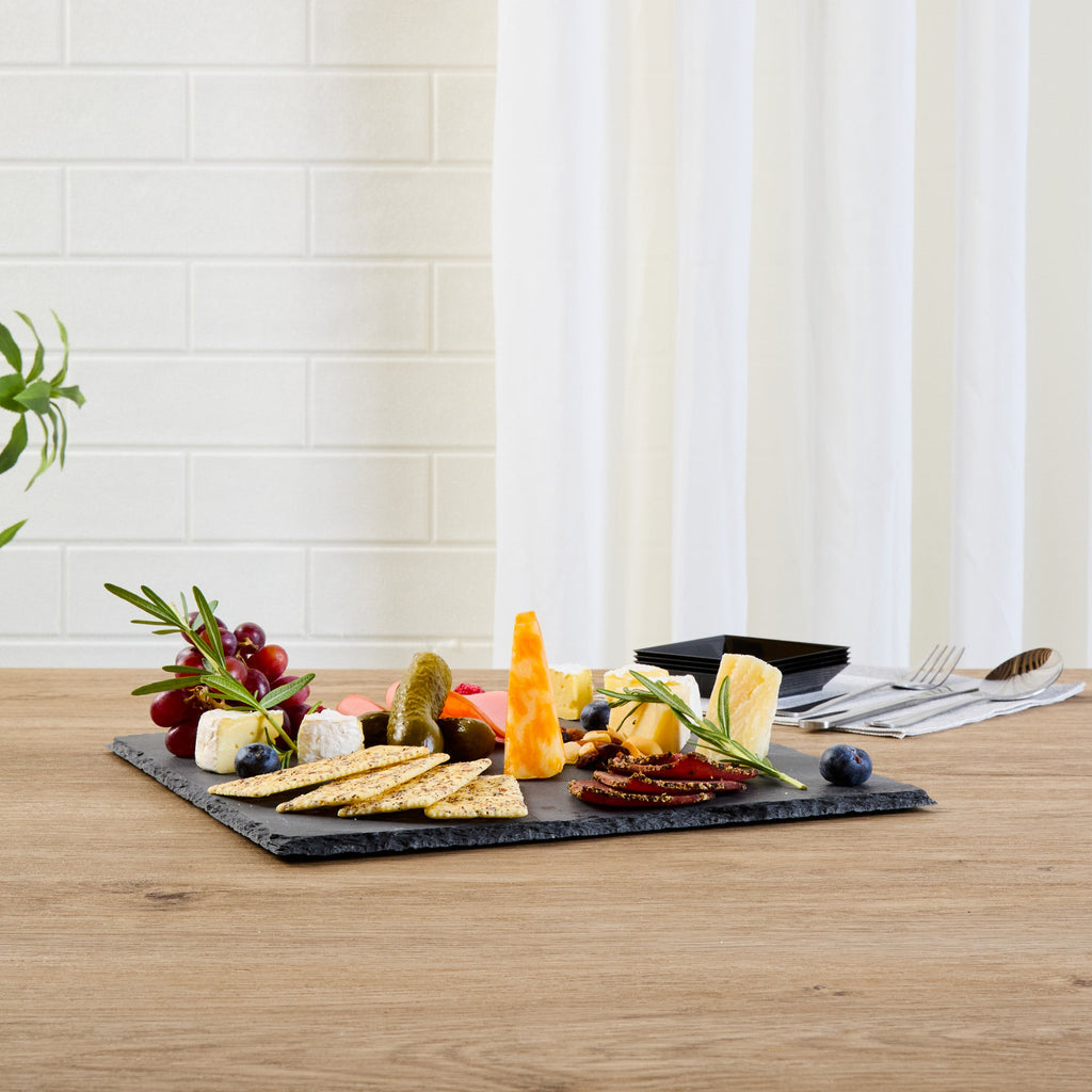 Stone Tek Square Black Slate Serving Tray - 12" x 12" - 4 count box