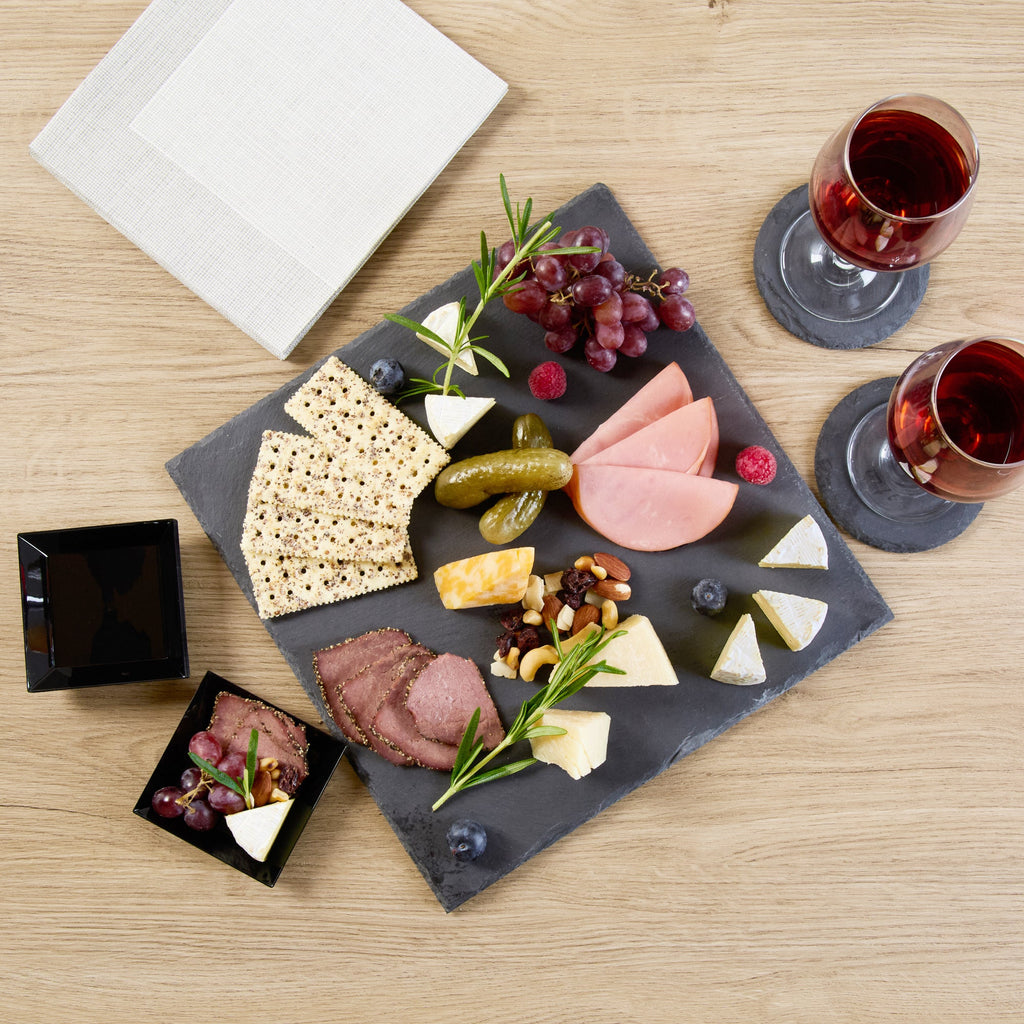 Stone Tek Square Black Slate Serving Tray - 12" x 12" - 4 count box