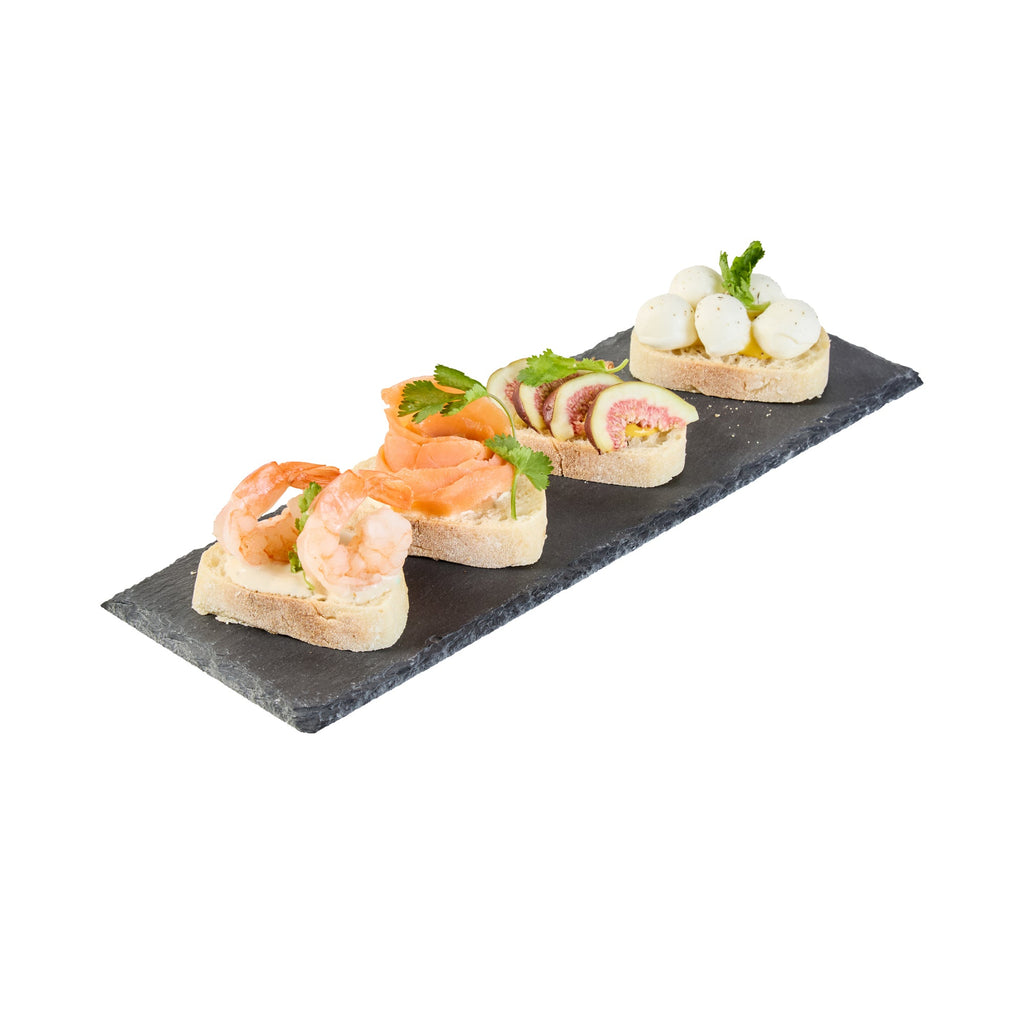 Stone Tek Rectangle Black Slate Serving Tray - 11 3/4" x 4" - 4 count box