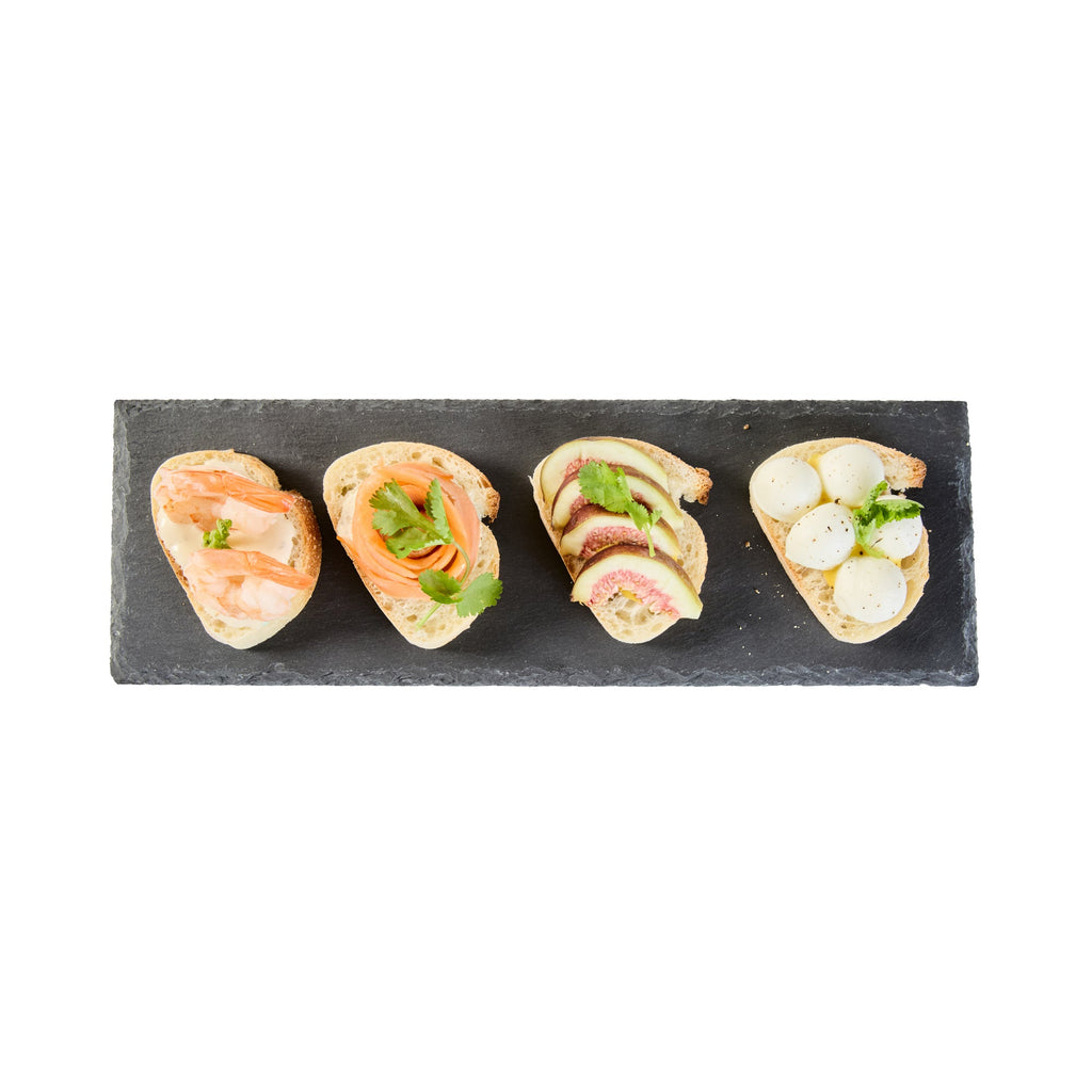 Stone Tek Rectangle Black Slate Serving Tray - 11 3/4" x 4" - 4 count box
