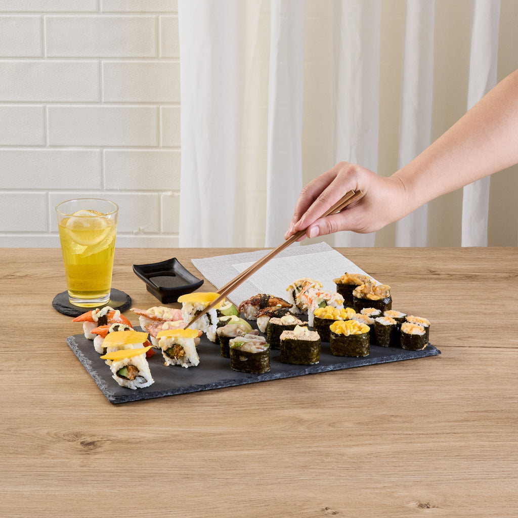 Stone Tek Rectangle Black Slate Serving Tray - 15 3/4" x 7 3/4" - 4 count box