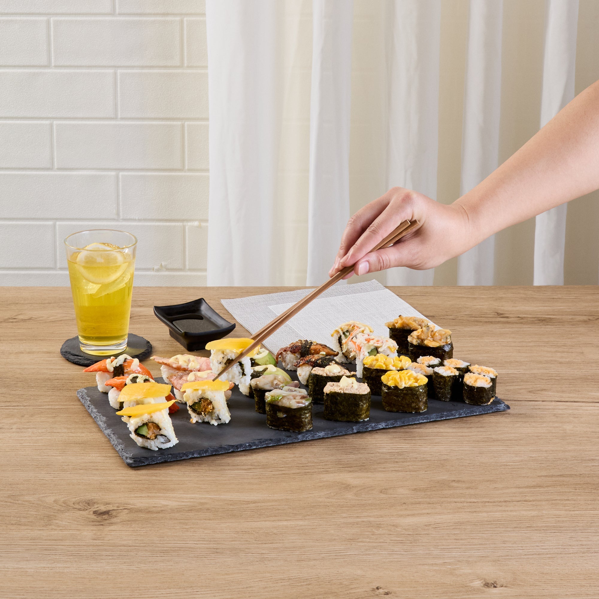 Stone Tek Rectangle Black Slate Serving Tray - 15 3/4" x 7 3/4" - 4 count box