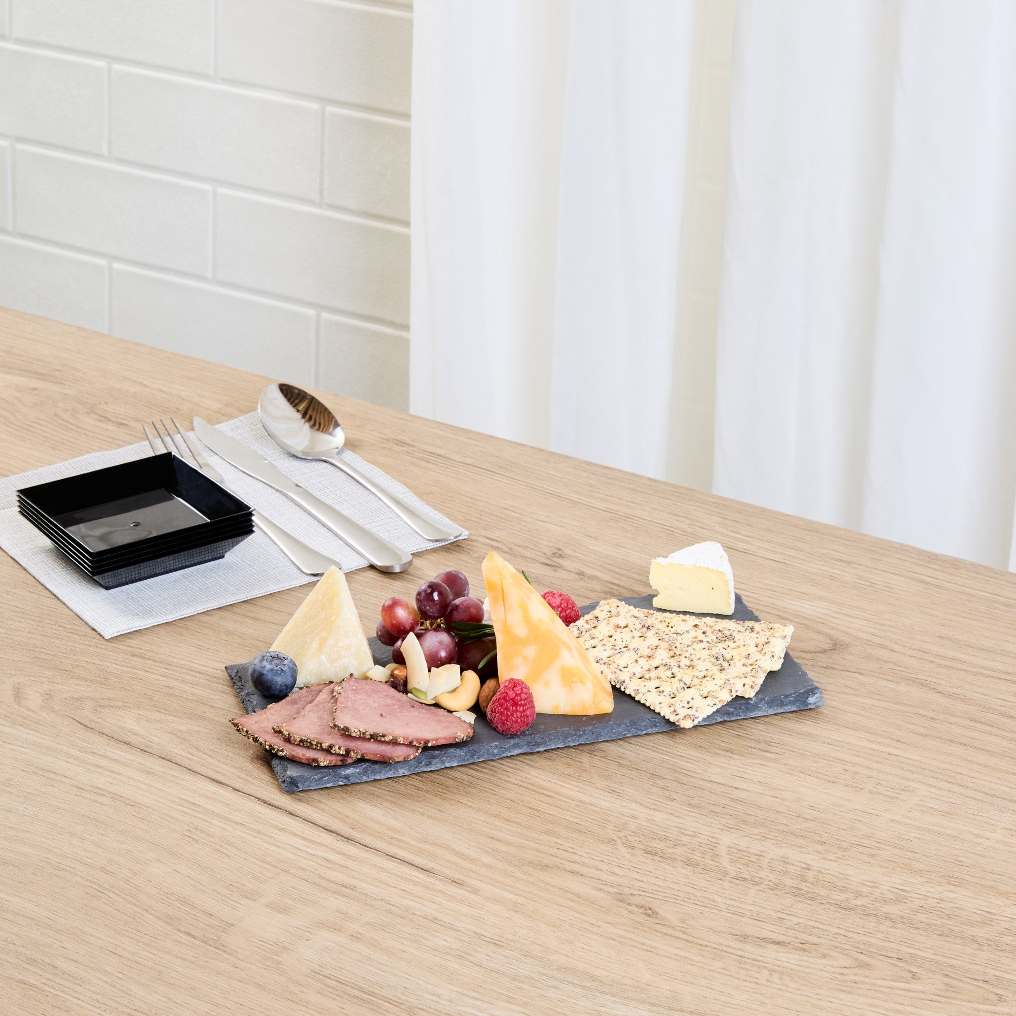 Stone Tek Rectangle Black Slate Serving Plate - 9 3/4" x 4 3/4" - 4 count box