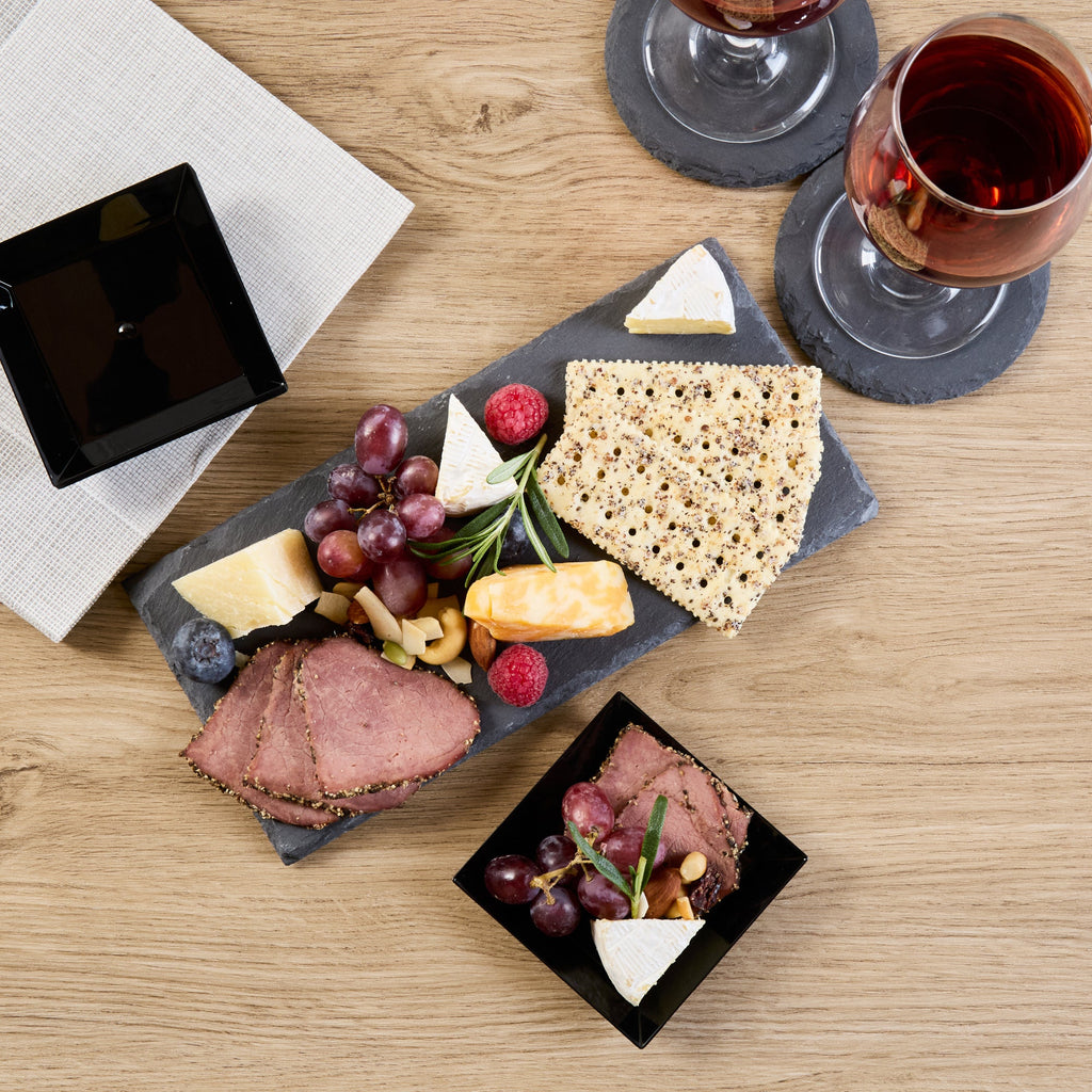 Stone Tek Rectangle Black Slate Serving Plate - 9 3/4" x 4 3/4" - 4 count box