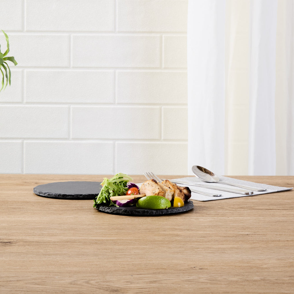 Stone Tek Round Black Slate Serving Plate - 6" x 6" - 10 count box