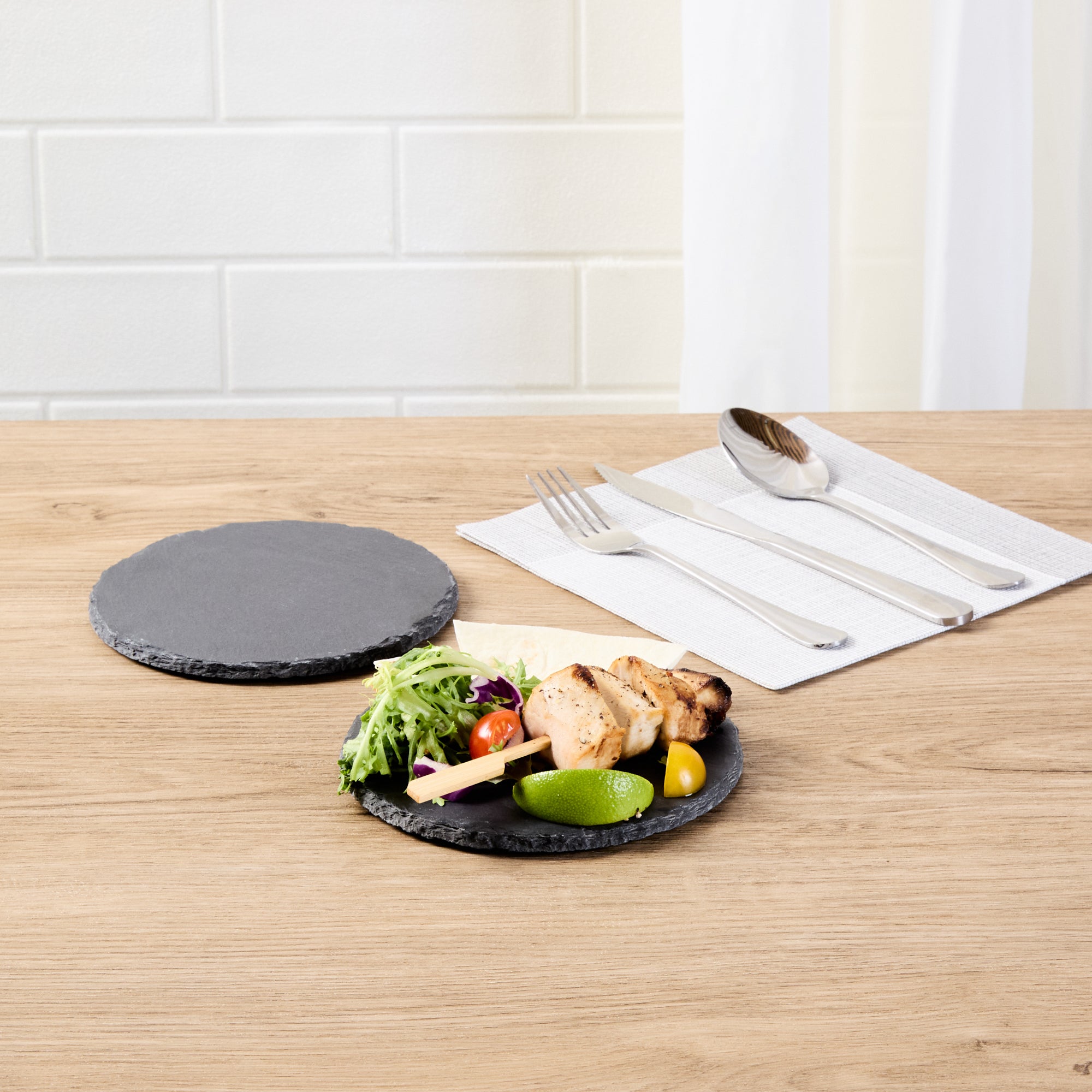 Stone Tek Round Black Slate Serving Plate - 6" x 6" - 10 count box