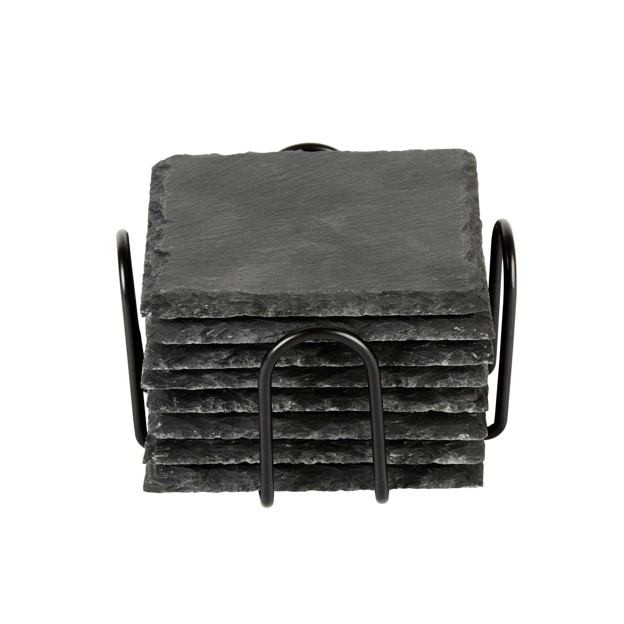 Stone Tek Square Black Slate Coaster - with Iron Holder - 4" x 4" - 1 count box