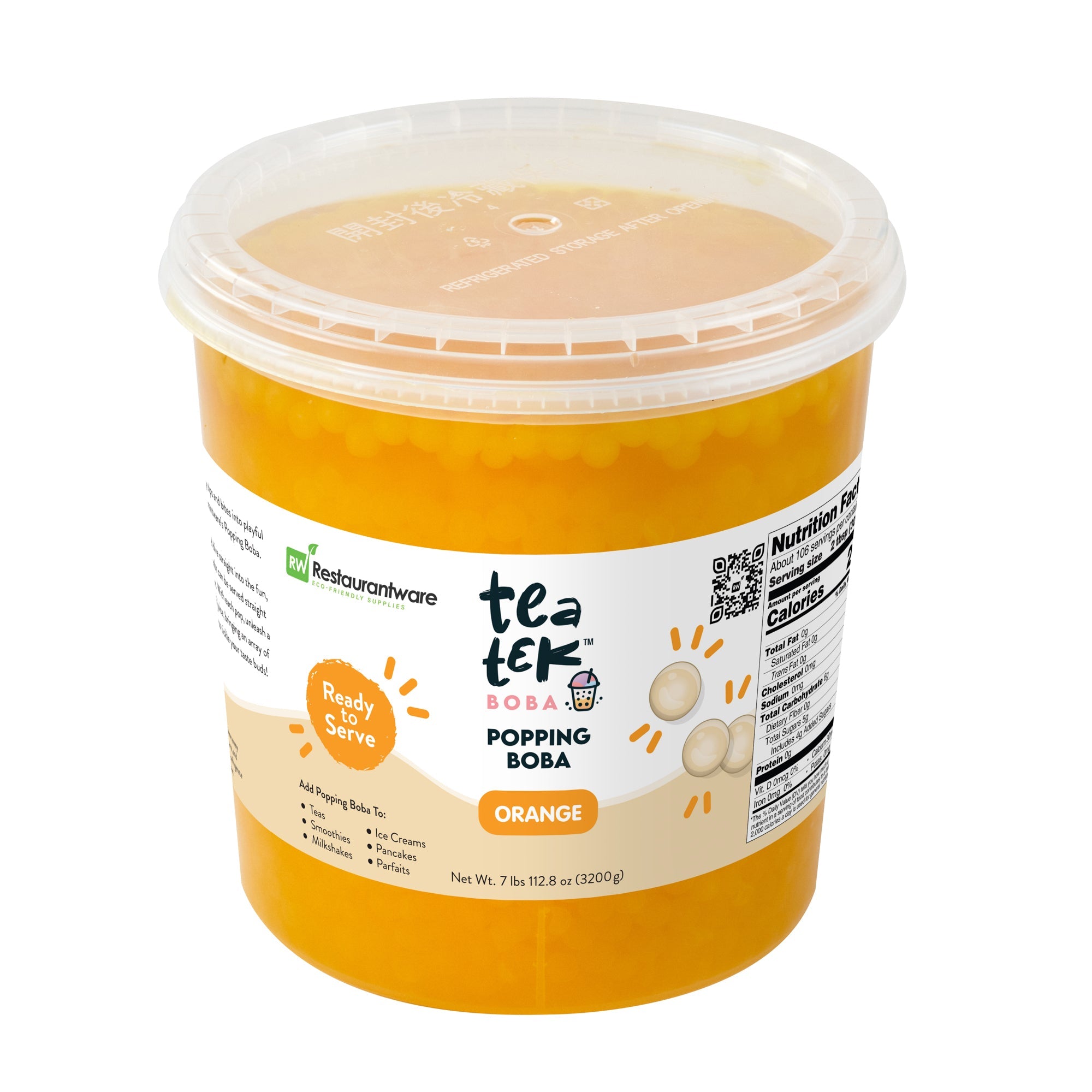 Tea Tek 7 lb Popping Boba - Orange - 1 count box