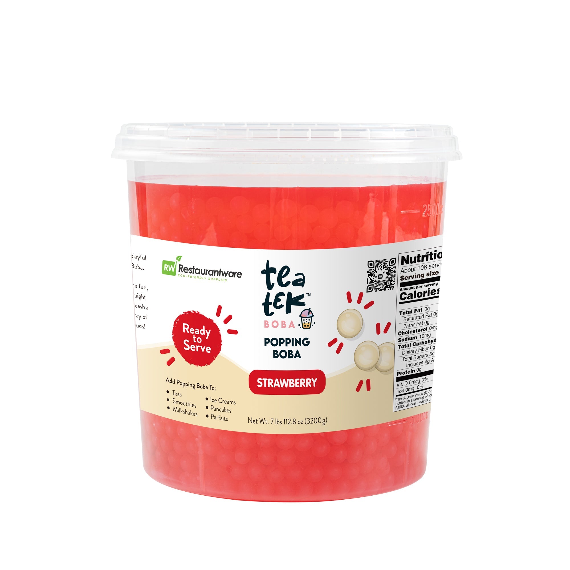Tea Tek 7 lb Popping Boba - Strawberry - 4 count box