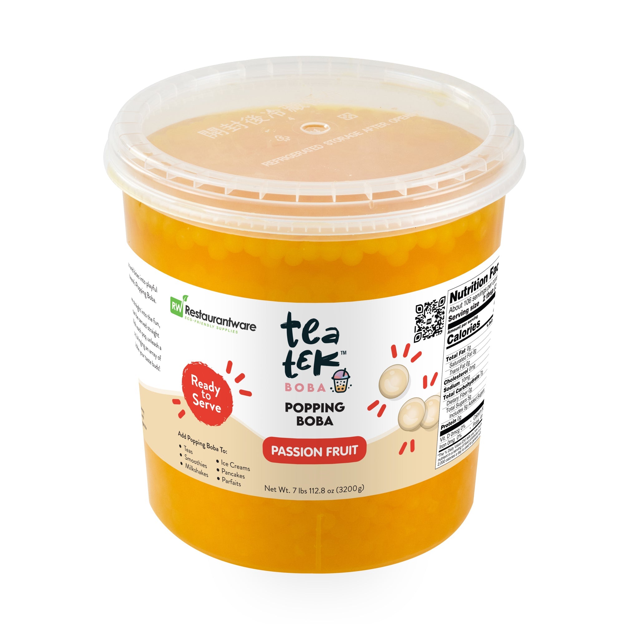 Tea Tek 7 lb Popping Boba - Passion Fruit - 1 count box