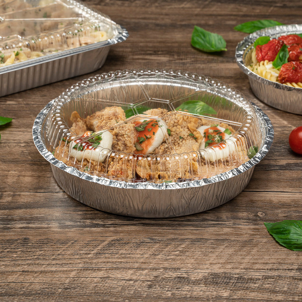 Foil Lux Round Clear Plastic Dome Lid - Fits 9" Take Out Pan - 100 count box