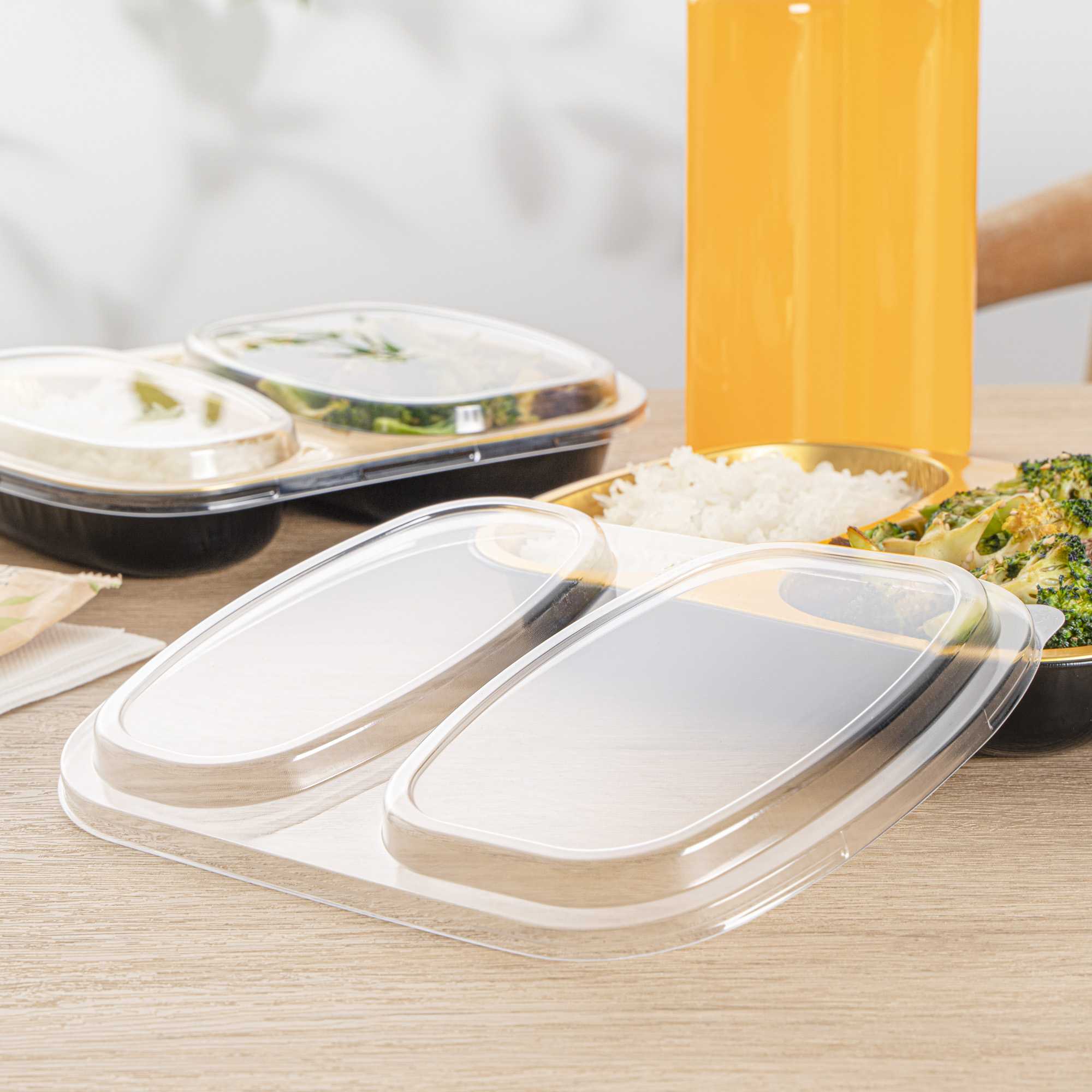 Foil Lux Clear Plastic Flat Lid - Fits 2-Compartment Foil Container - 100 count box