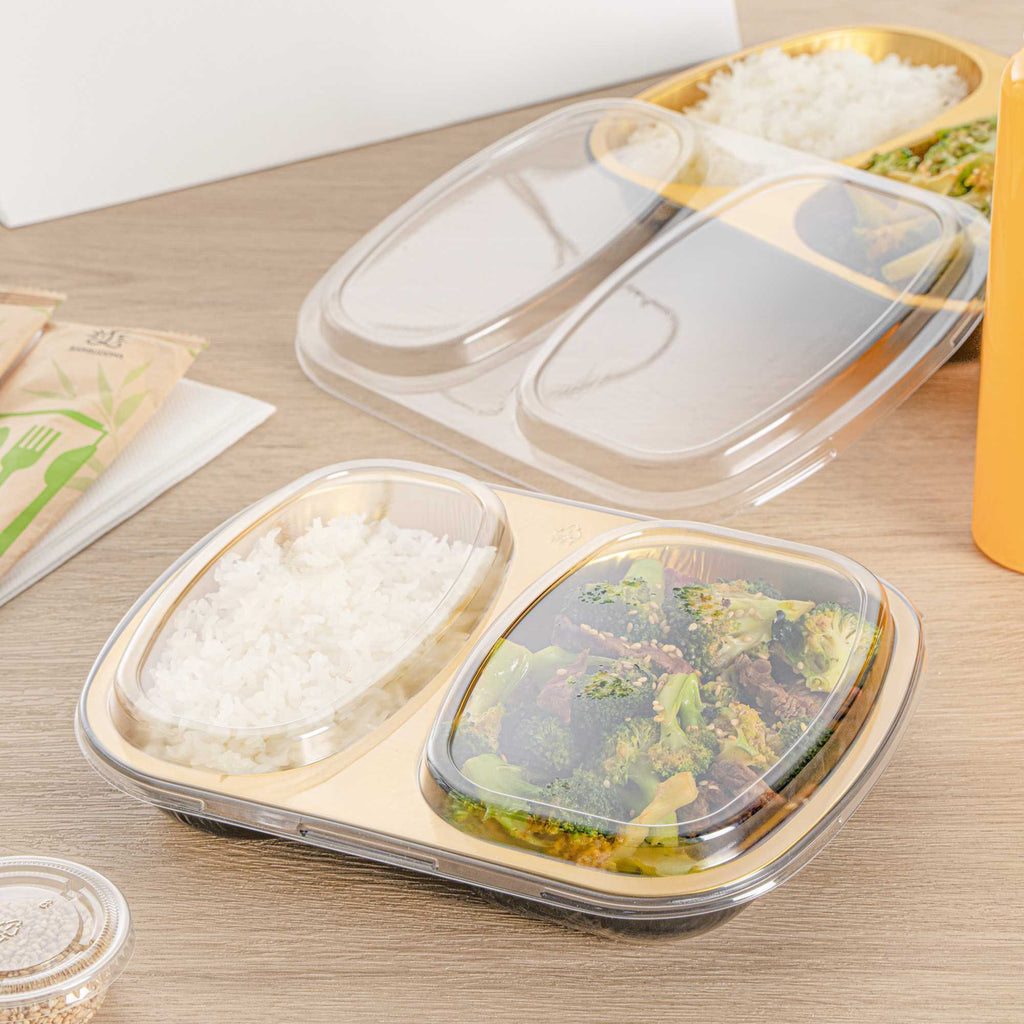 Foil Lux Clear Plastic Flat Lid - Fits 2-Compartment Foil Container - 100 count box