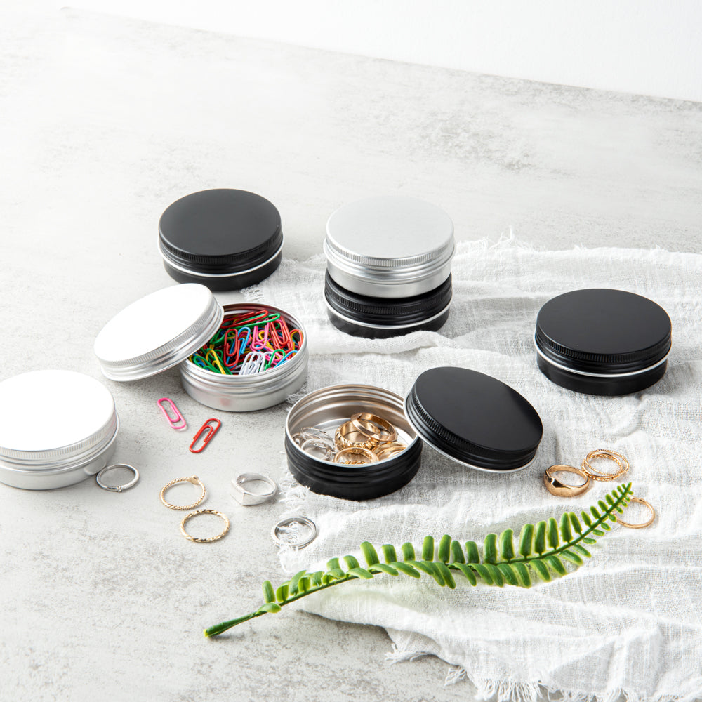 Chef 101 2 oz Round Black Tin Container - with Screw Lid - 100 count box