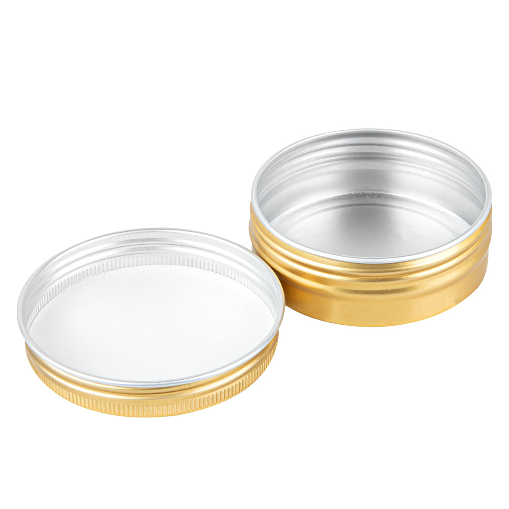 Chef 101 2 oz Round Gold Tin Container - with Screw Lid - 10 count box