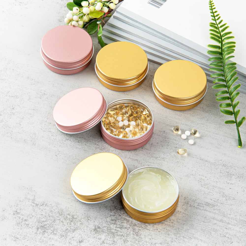 Chef 101 2 oz Round Gold Tin Container - with Screw Lid - 10 count box