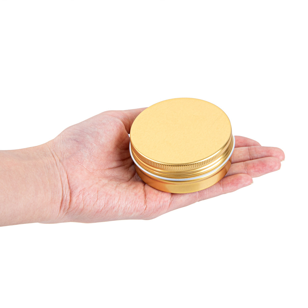 Chef 101 2 oz Round Gold Tin Container - with Screw Lid - 100 count box