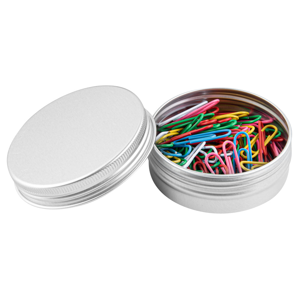 Chef 101 2 oz Round Silver Tin Container - with Screw Lid - 10 count box