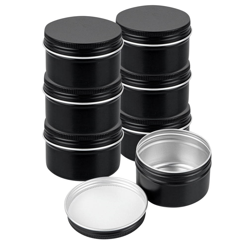 Chef 101 4 oz Round Black Tin Container - with Screw Lid - 100 count box