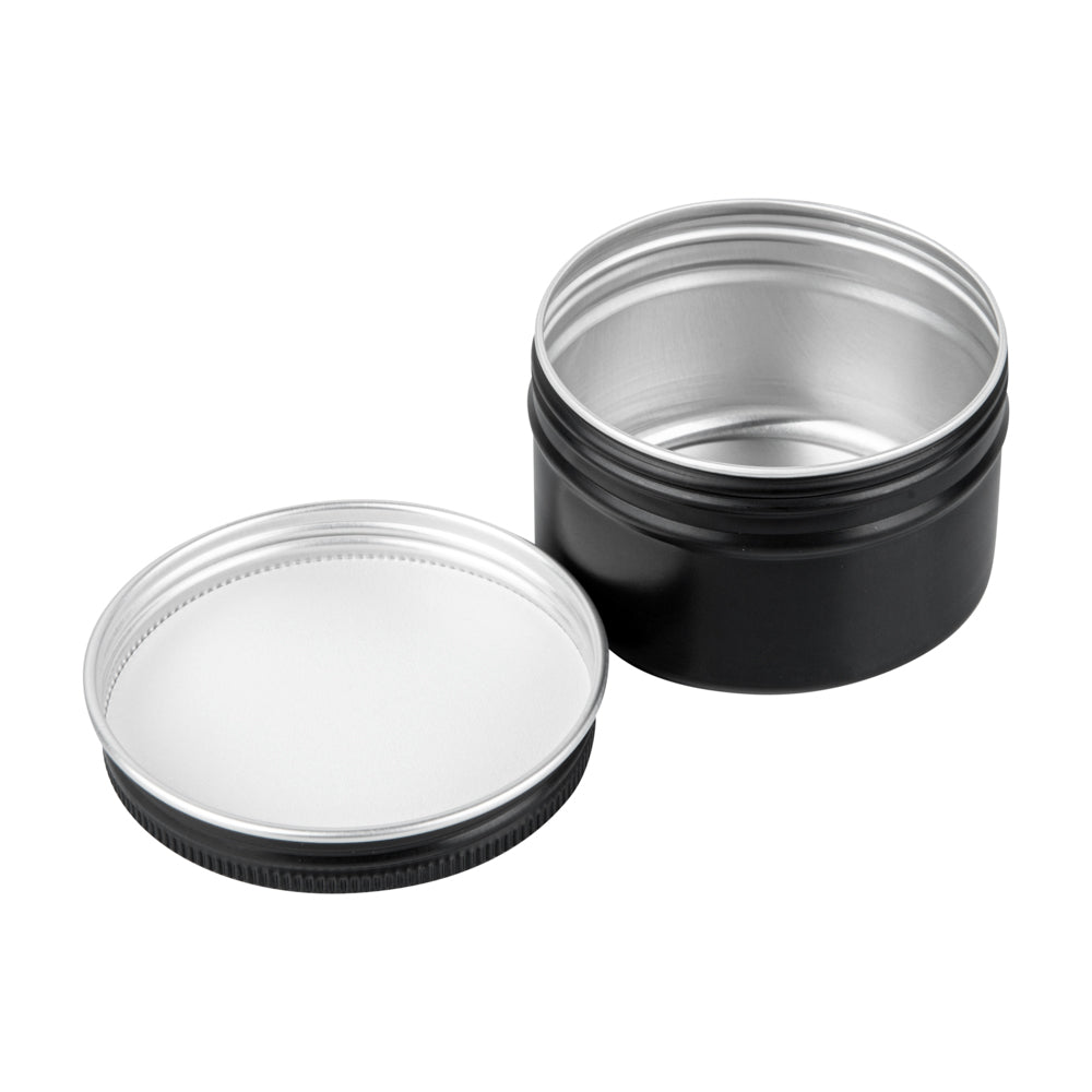 Chef 101 4 oz Round Black Tin Container - with Screw Lid - 100 count box