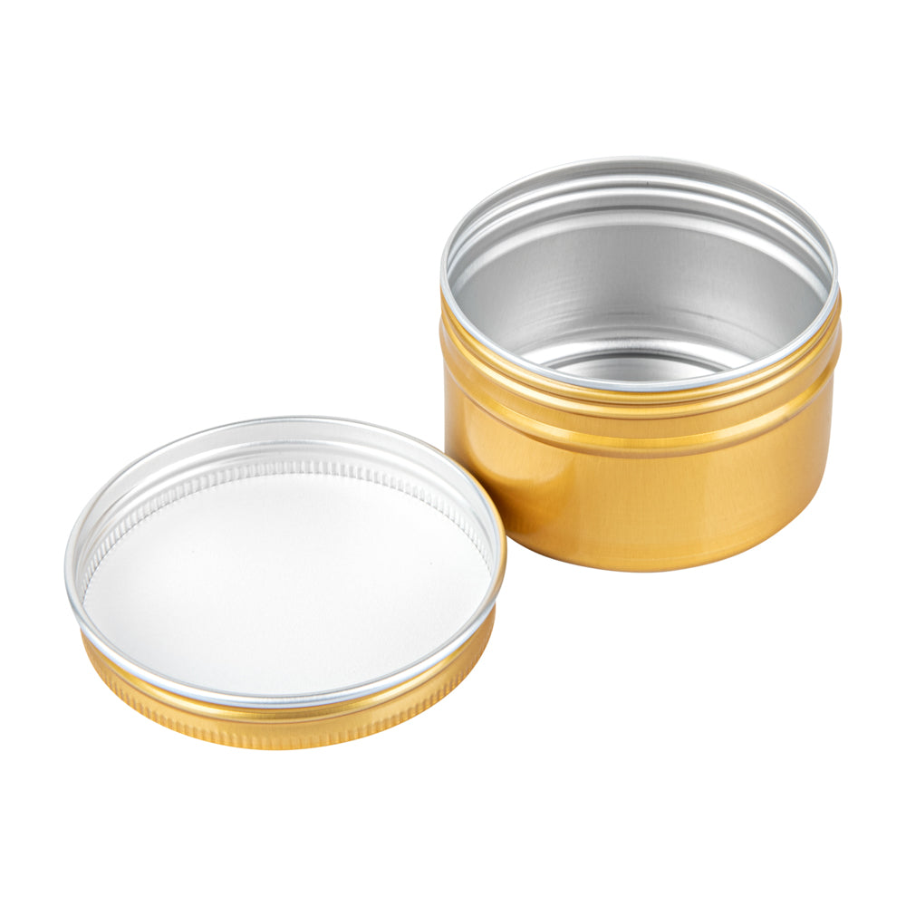 Chef 101 4 oz Round Gold Tin Container - with Screw Lid - 10 count box