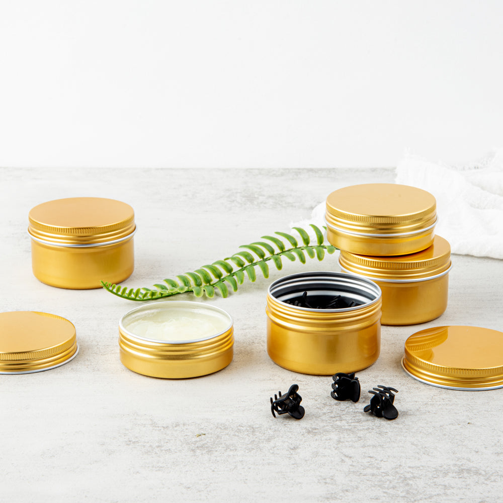Chef 101 4 oz Round Gold Tin Container - with Screw Lid - 10 count box