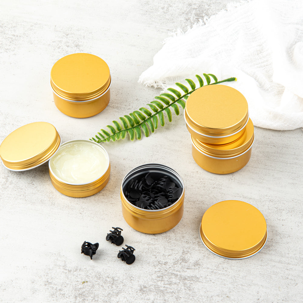 Chef 101 4 oz Round Gold Tin Container - with Screw Lid - 100 count box