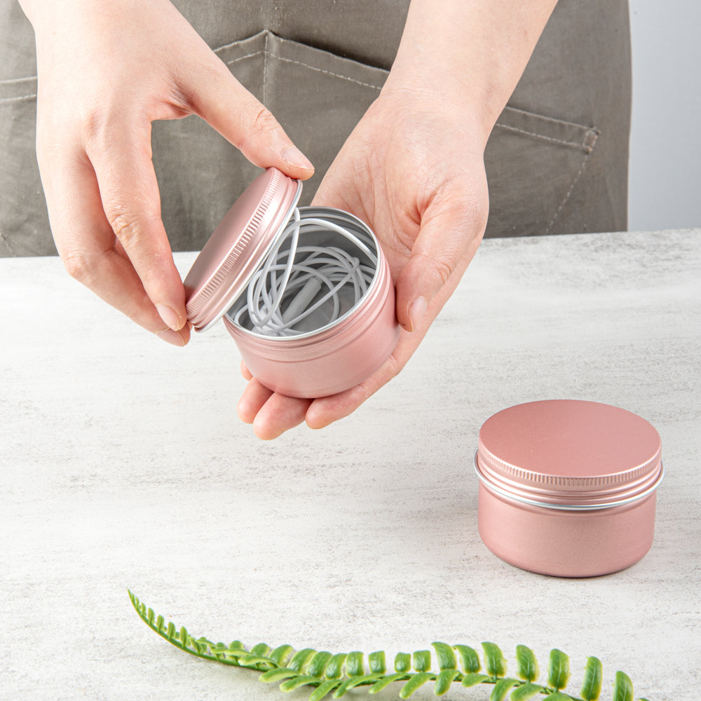 Chef 101 4 oz Round Rose Gold Tin Container - with Screw Lid - 100 count box