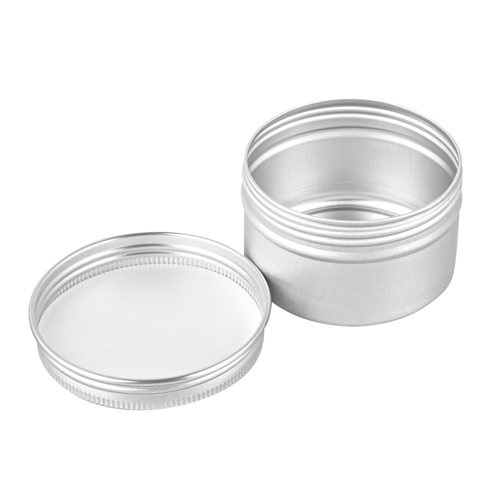 Chef 101 4 oz Round Silver Tin Container - with Screw Lid - 10 count box