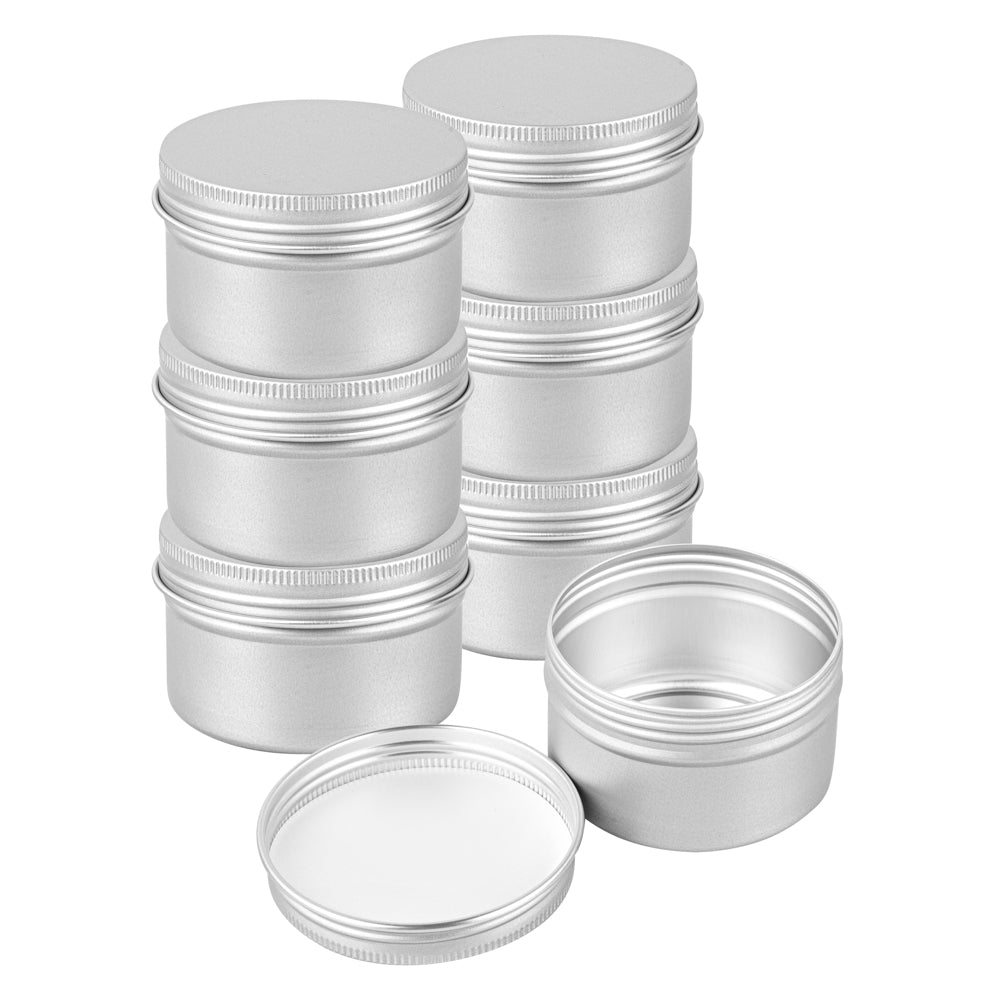 Chef 101 4 oz Round Silver Tin Container - with Screw Lid - 100 count box