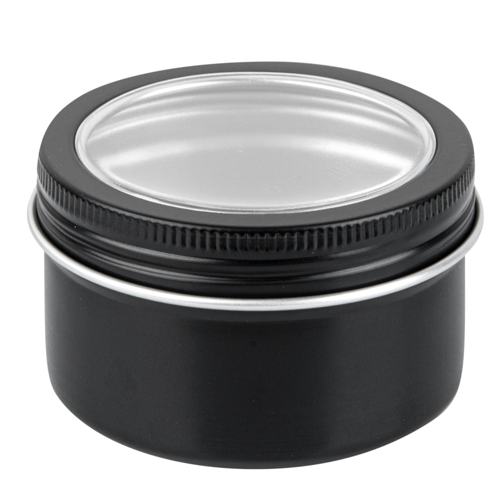 Chef 101 4 oz Round Black Tin Container - with Window Lid - 100 count box