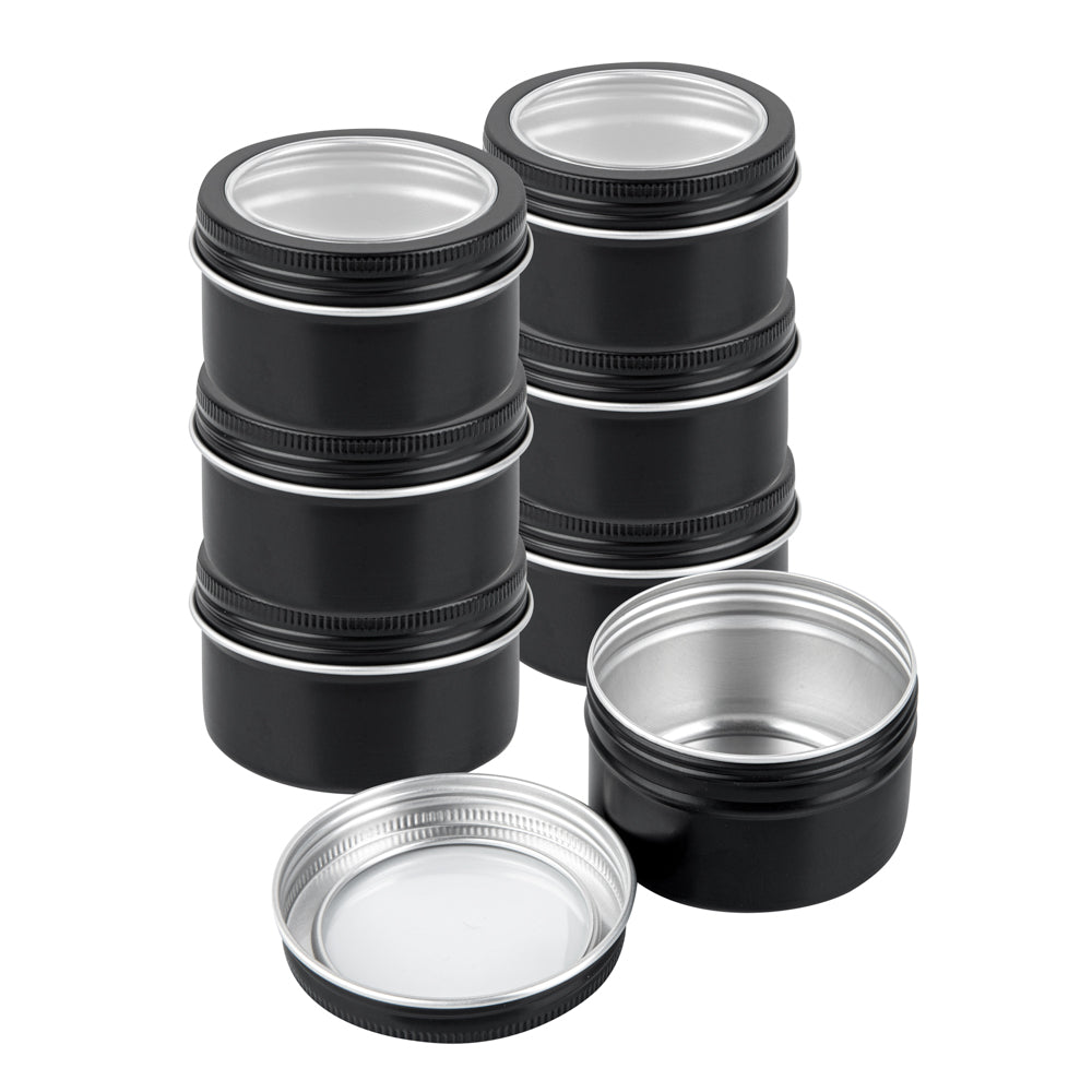 Chef 101 4 oz Round Black Tin Container - with Window Lid - 10 count box