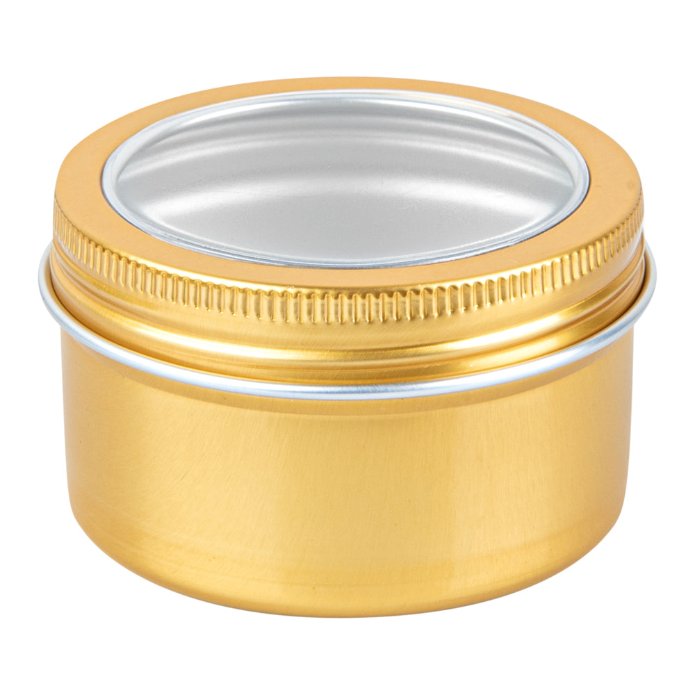 Chef 101 4 oz Round Gold Tin Container - with Window Lid - 100 count box