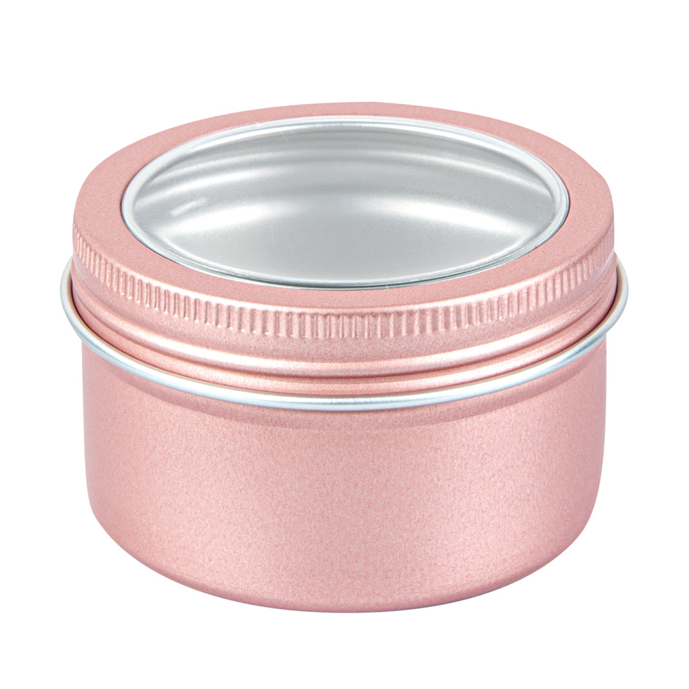Chef 101 4 oz Round Rose Gold Tin Container - with Window Lid - 100 count box