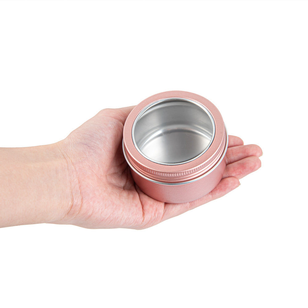 Chef 101 4 oz Round Rose Gold Tin Container - with Window Lid - 10 count box
