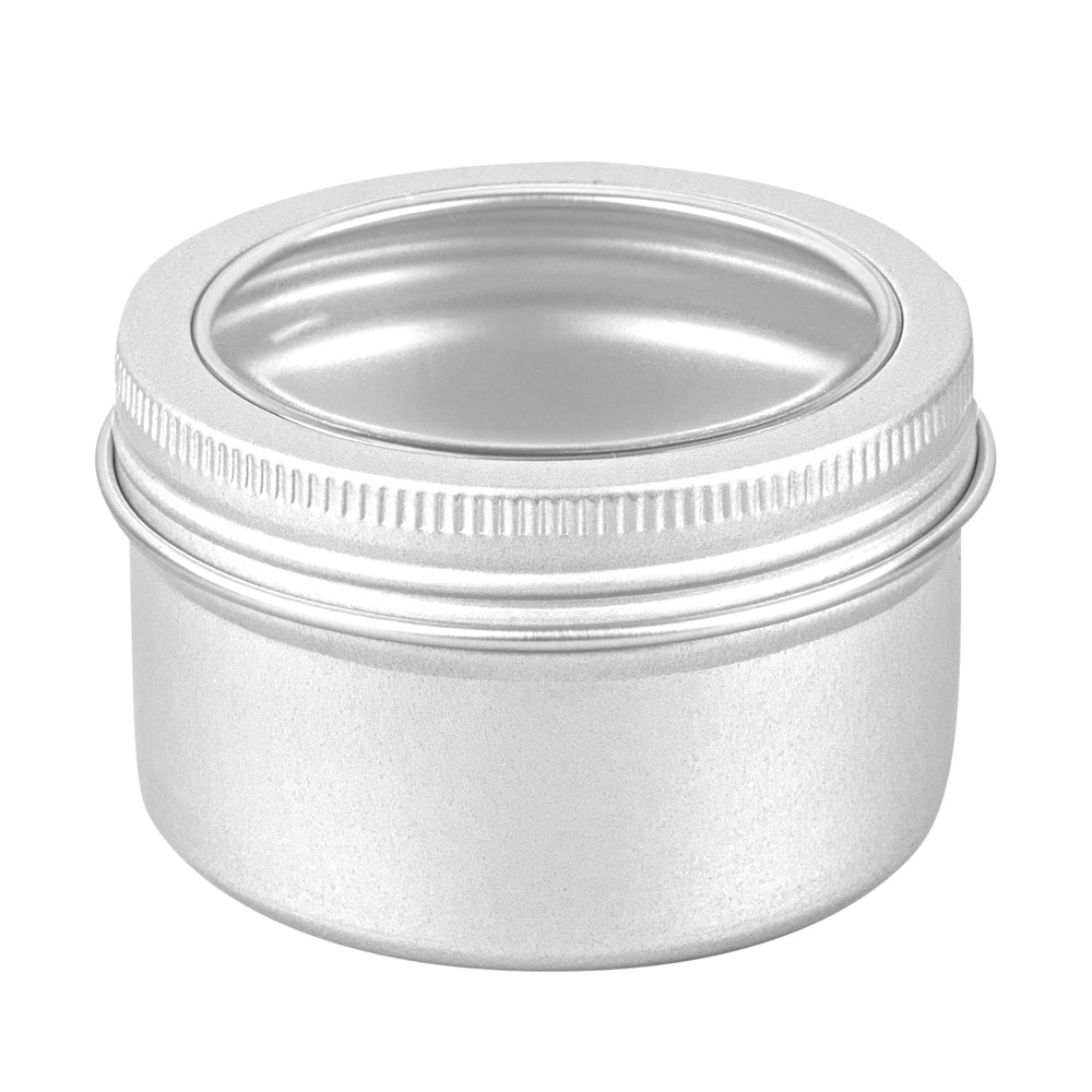 Chef 101 4 oz Round Silver Tin Container - with Window Lid - 10 count box