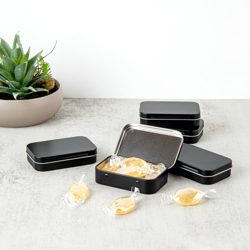 Chef 101 4 oz Rectangle Black Tin Container - with Hinged Lid - 10 count box