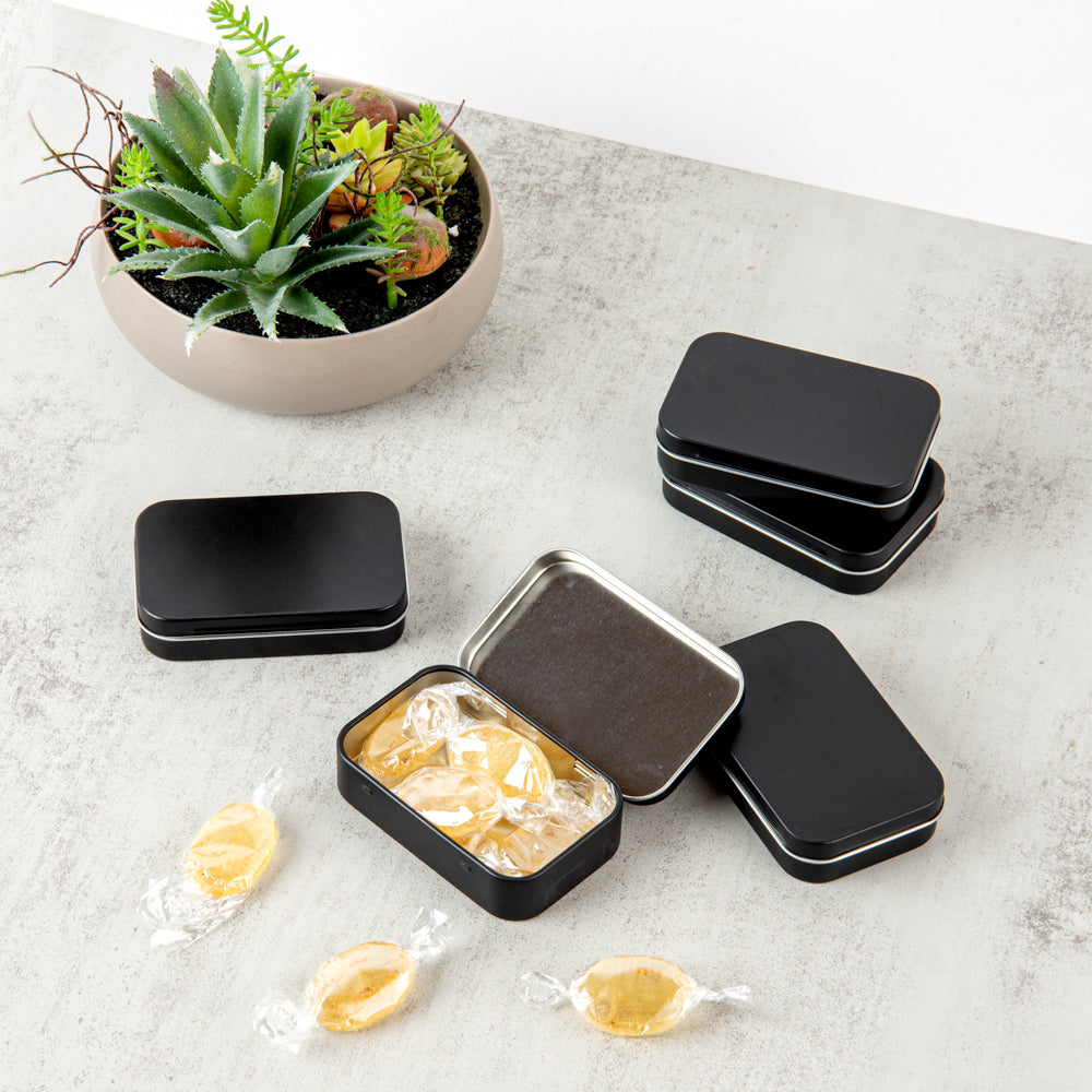 Chef 101 4 oz Rectangle Black Tin Container - with Hinged Lid - 10 count box